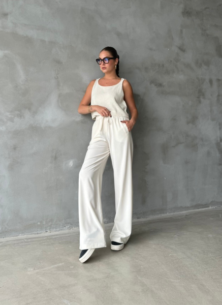 EKRU BELİ LASTİKLİ PANTOLON