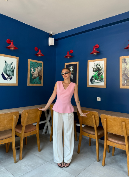 PEMBE V YAKA DOUBLE YELEK