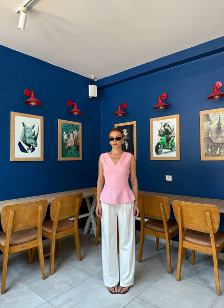 PEMBE V YAKA DOUBLE YELEK