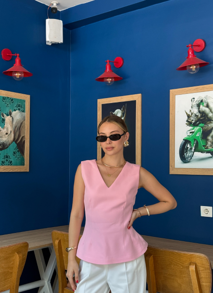 PEMBE V YAKA DOUBLE YELEK