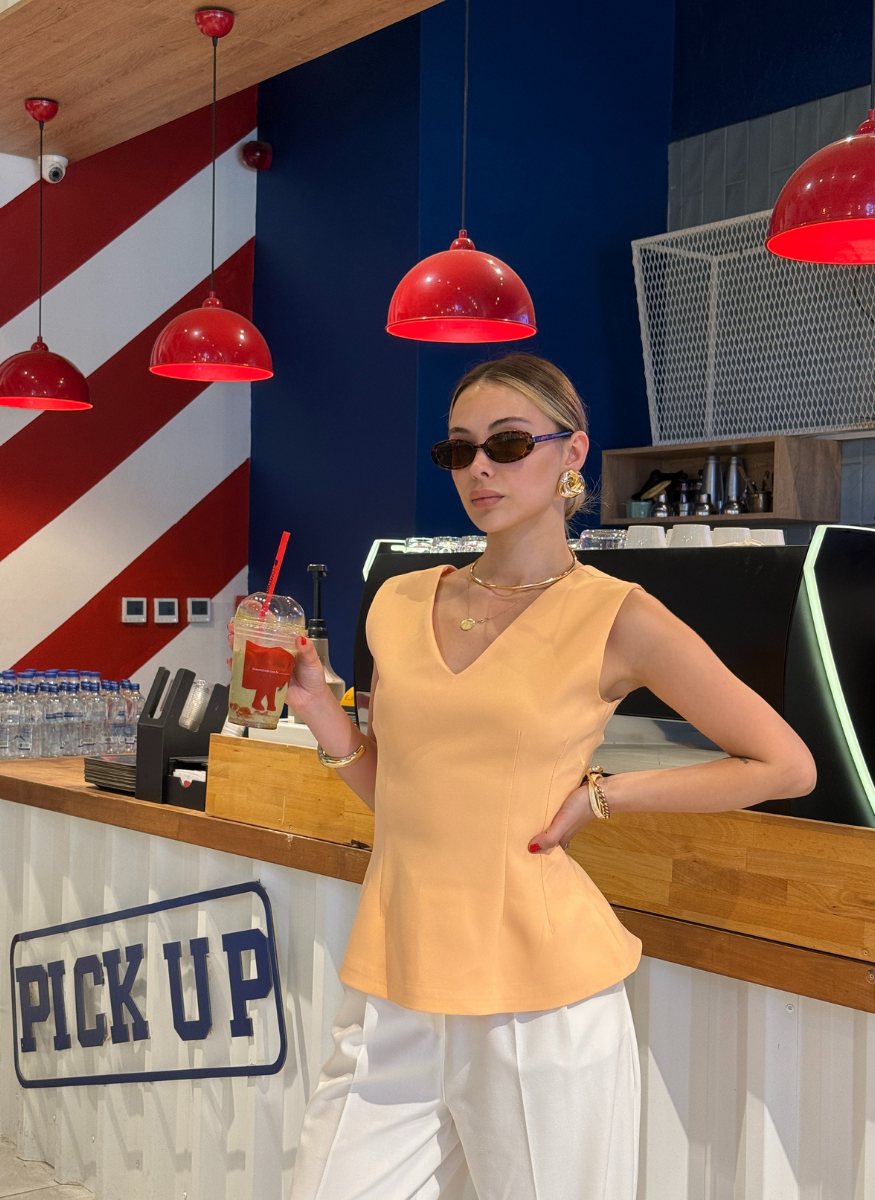 ŞEFTALİ V YAKA DOUBLE YELEK