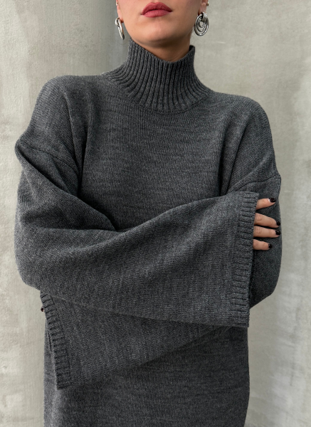 ANTRASİT BOĞAZLI TRİKO ELBİSE