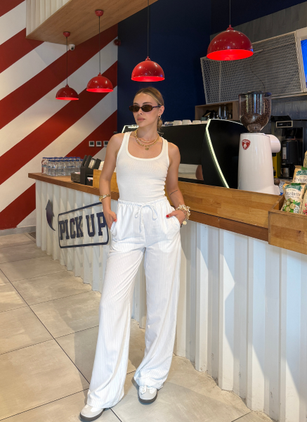 BEYAZ ÇİZGİLİ PANTOLON