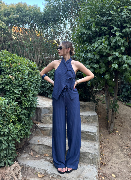 LACİVERT ÇİZGİLİ PANTOLON