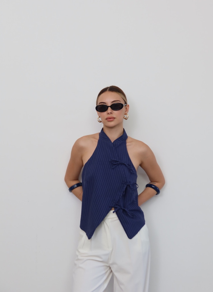 LACİVERT ÇİZGİLİ YELEK