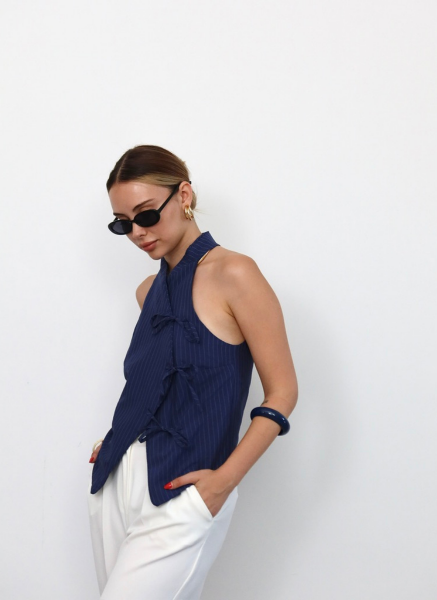 LACİVERT ÇİZGİLİ YELEK