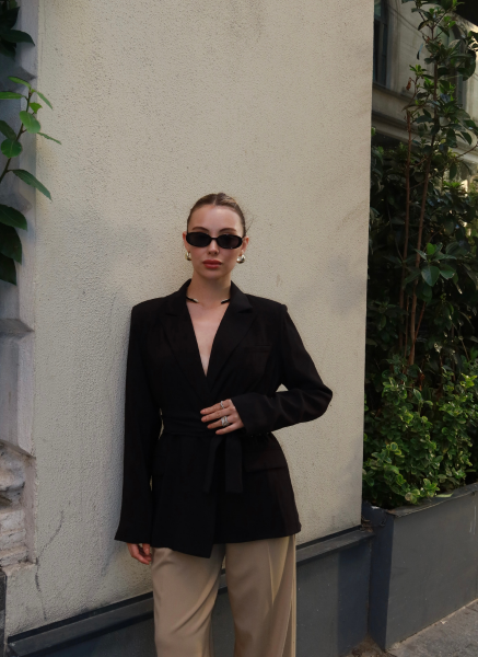 SİYAH UZUN KOLLU TENSEL CEKET