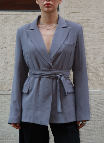 GRİ UZUN KOLLU TENSEL CEKET