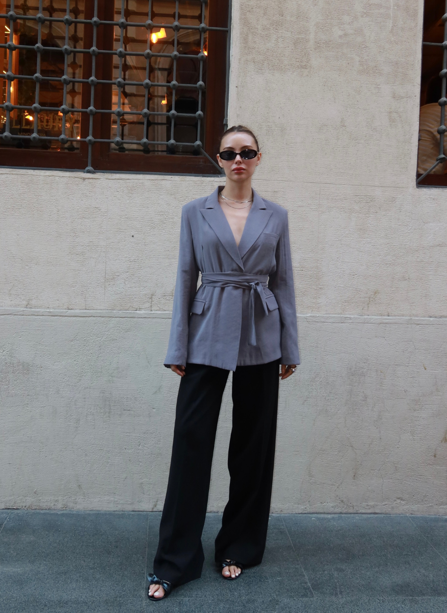 GRİ UZUN KOLLU TENSEL CEKET