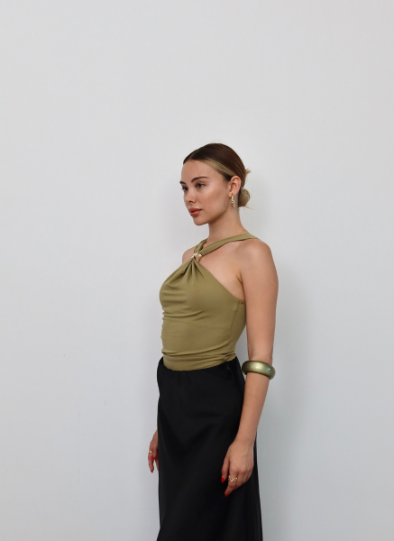 FISTIK YEŞİLİ GOLD TAKILI BLUZ