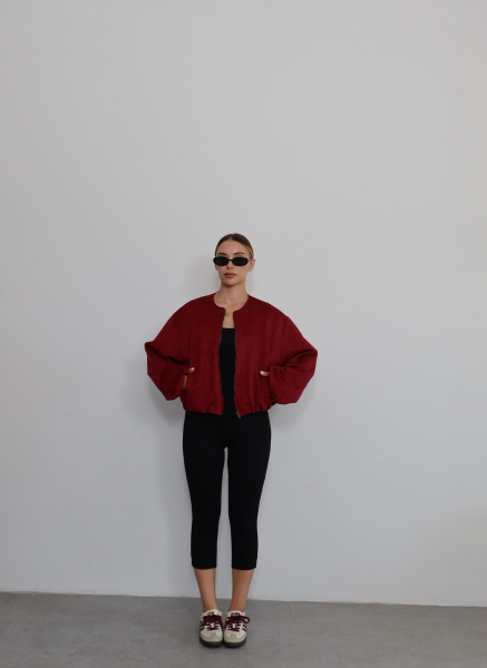 BORDO SÜET BOMBER