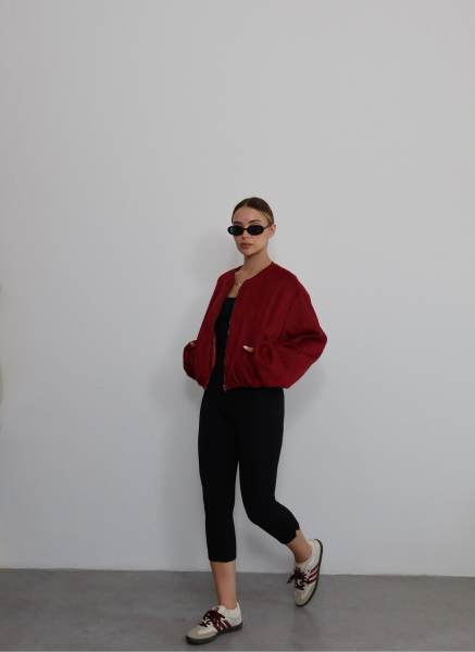 BORDO SÜET BOMBER