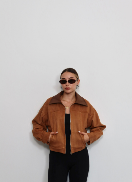 TABA DERİ YAKALI BOMBER