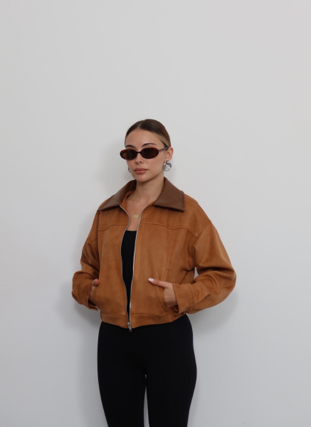 TABA DERİ YAKALI BOMBER