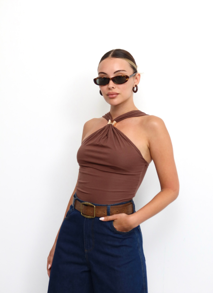 KAHVE GOLD TAKILI BLUZ