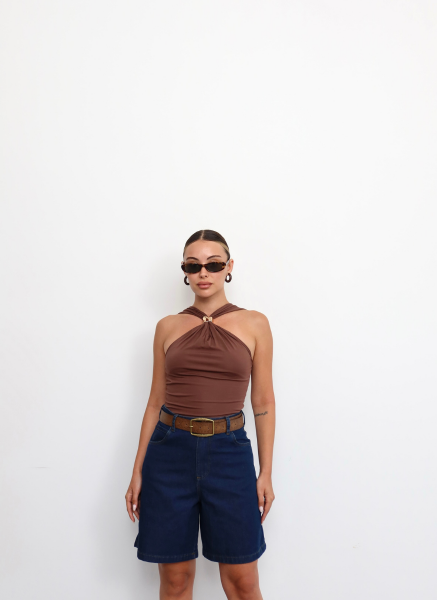 KAHVE GOLD TAKILI BLUZ