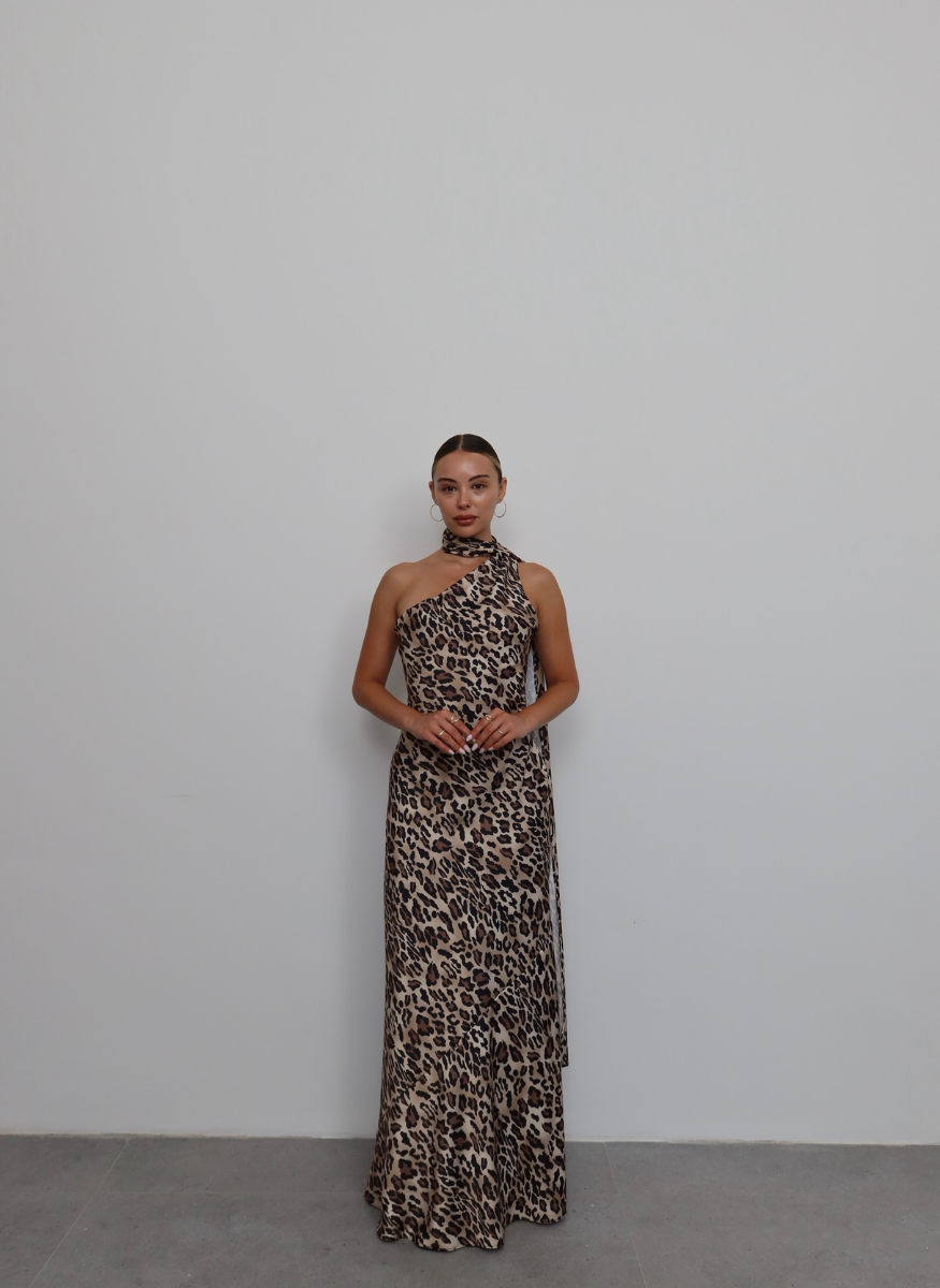 LEOPAR DESEN SATEN ELBİSE