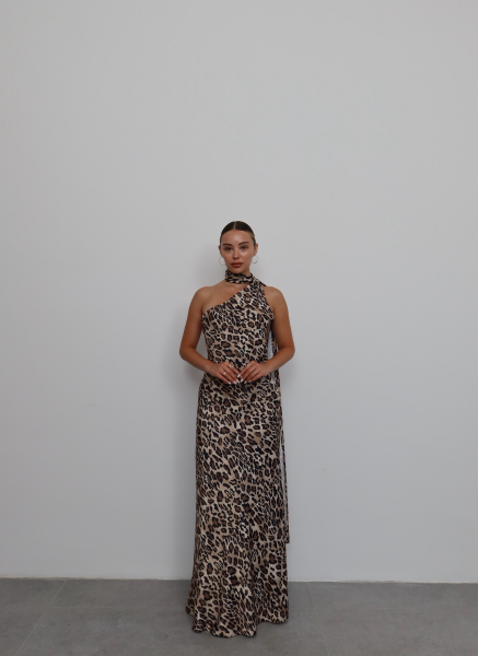 LEOPAR DESEN SATEN ELBİSE