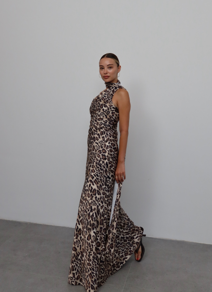 LEOPAR DESEN SATEN ELBİSE