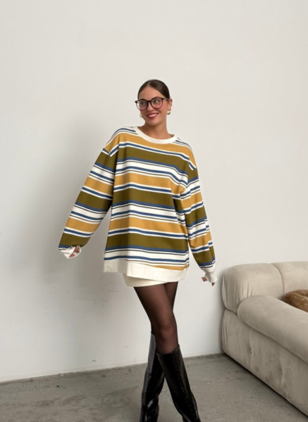 HAKİ ÇİZGİLİ SWEAT