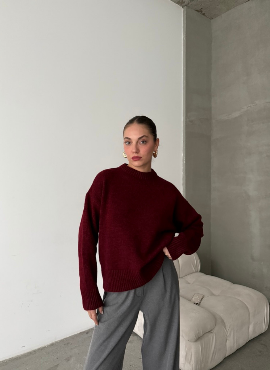 BORDO TRİKO YUMOŞ KAZAK