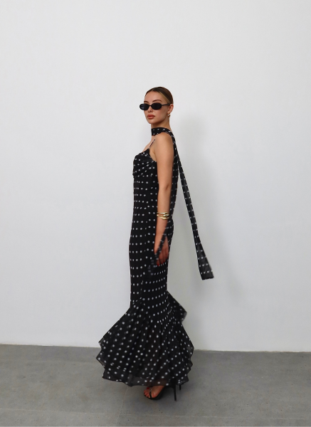 SİYAH ŞALLI PUANTİYE ELBİSE