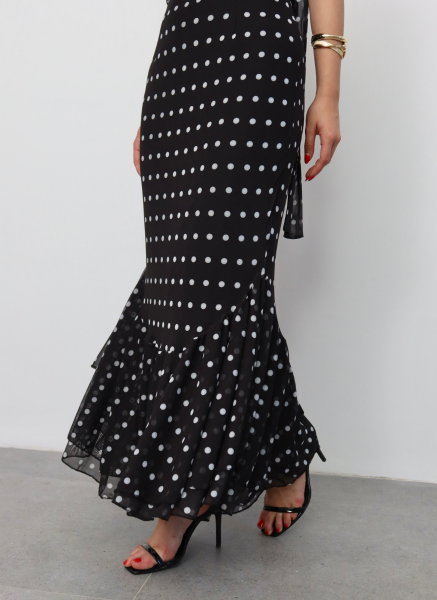 SİYAH ŞALLI PUANTİYE ELBİSE