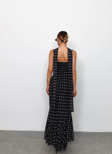 SİYAH ŞALLI PUANTİYE ELBİSE