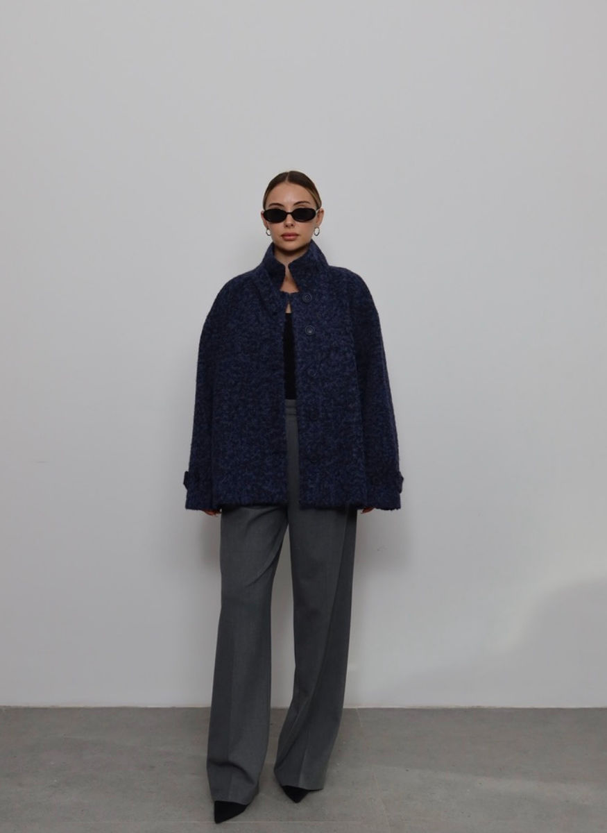 MAVİ BÜRÜMCÜK KUMAŞ CEKET