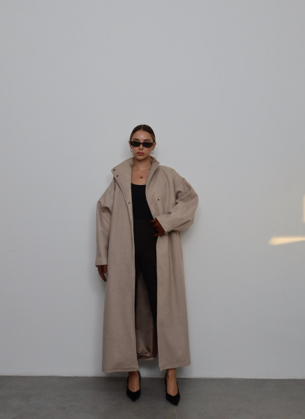 BEJ DİK YAKA KAŞE KABAN