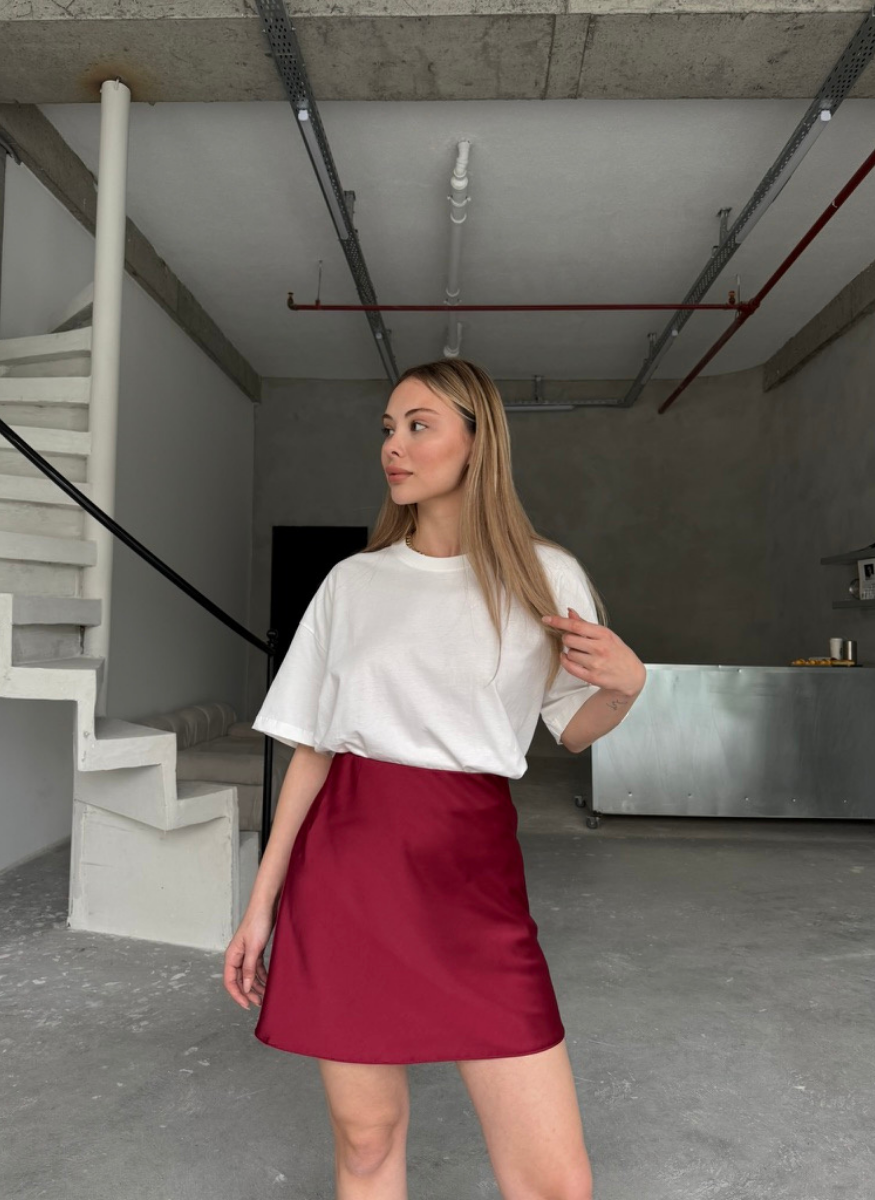 BORDO KISA SATEN ETEK