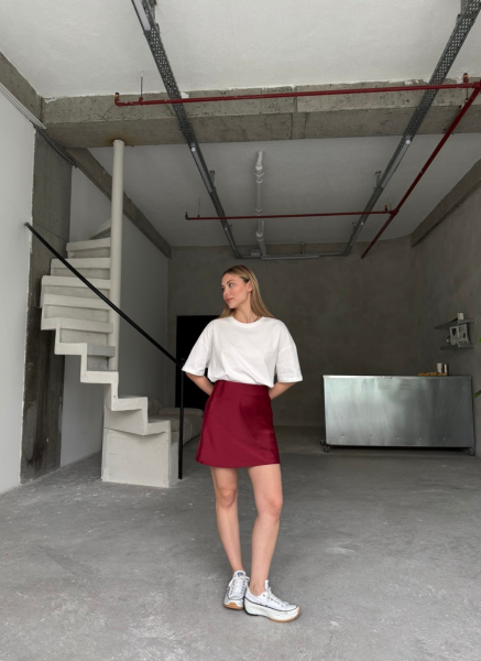 BORDO KISA SATEN ETEK