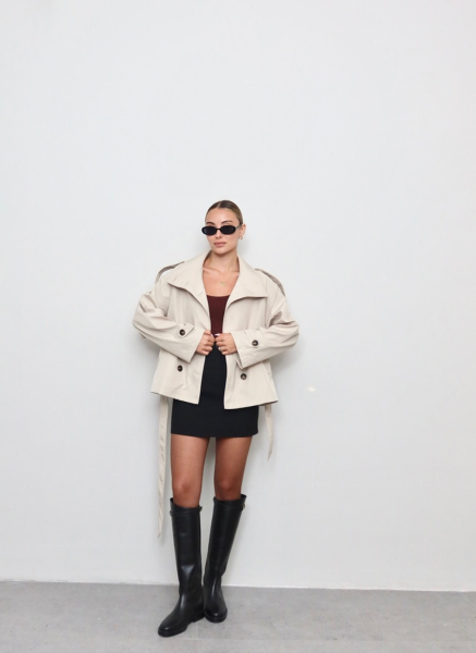 BEJ DİK YAKA TRENÇKOT