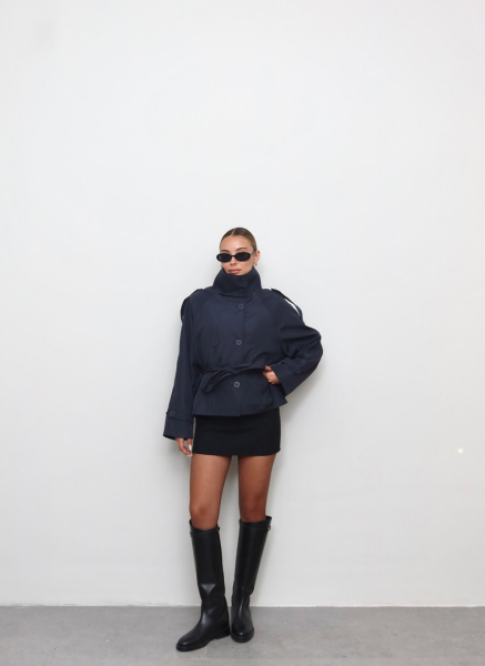 LACİVERT DİK YAKA TRENÇKOT