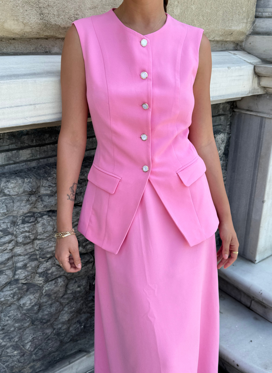 PEMBE YELEKLİ ETEK TAKIM