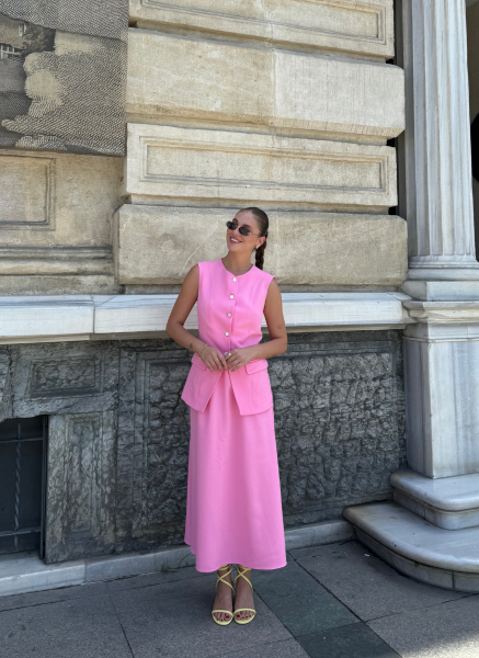PEMBE YELEKLİ ETEK TAKIM