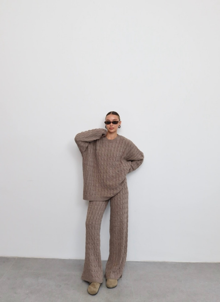 KAHVE SAÇ ÖRGÜ TRİKO TAKIM