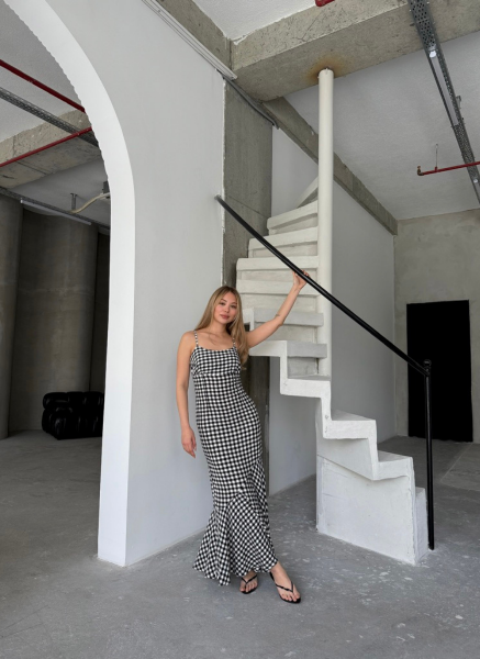 SİYAH EKOSELİ FLOŞ ELBİSE