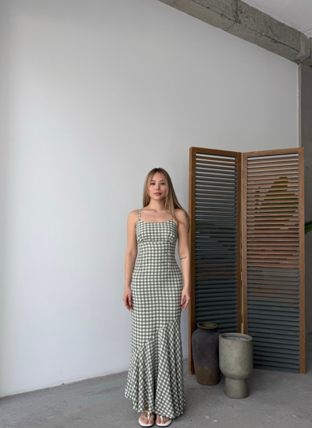 YEŞİL EKOSELİ FLOŞ ELBİSE