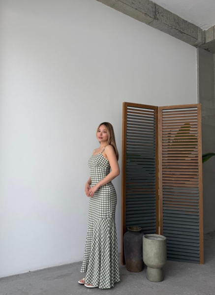 YEŞİL EKOSELİ FLOŞ ELBİSE