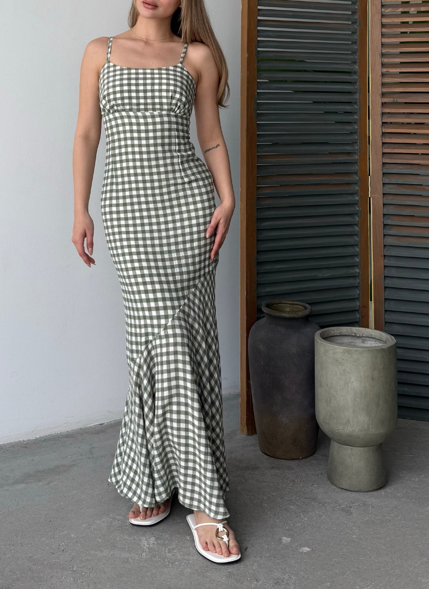 YEŞİL EKOSELİ FLOŞ ELBİSE