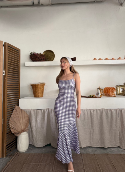 MOR EKOSELİ FLOŞ ELBİSE