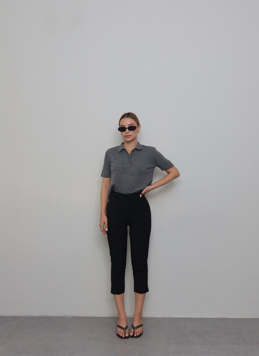 SİYAH ÇIMALI KAPRİ PANTOLON