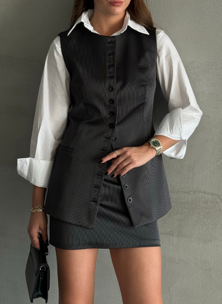 SATEN KUMAŞ YELEKLİ ETEK TAKIM