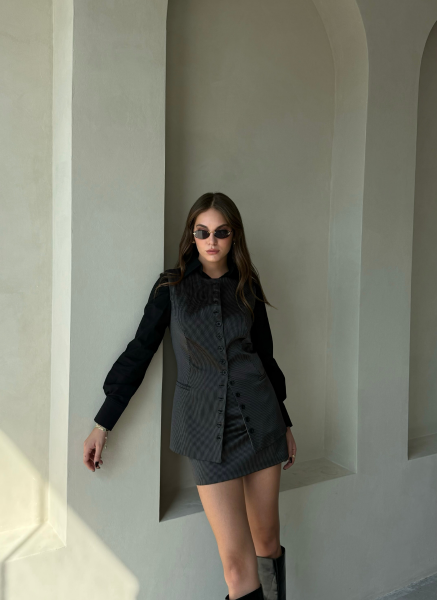 SATEN KUMAŞ YELEKLİ ETEK TAKIM