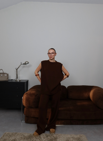 ACI KAHVE YELEKLİ TRİKO TAKIM