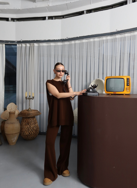 ACI KAHVE YELEKLİ TRİKO TAKIM