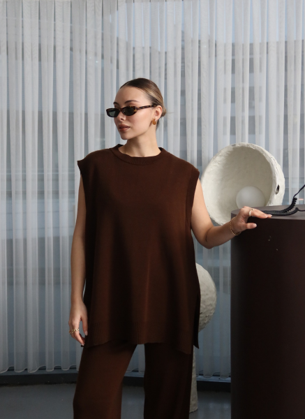 ACI KAHVE YELEKLİ TRİKO TAKIM