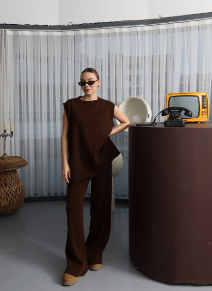 ACI KAHVE YELEKLİ TRİKO TAKIM