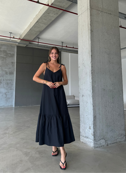 POPLİN KUMAŞ SİYAH ELBİSE